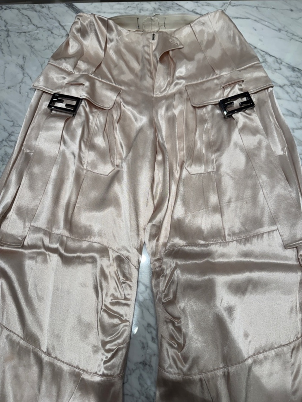 Fendi FF Baguette Buckle Embellished Satin Cargo Pants - Picture 8 of 17